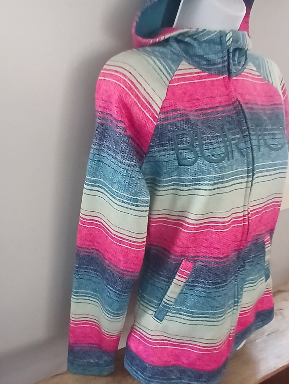 Burton WB Peak Zip Striped Cool Weather Hoodie Spell-Out Pockets Size MEDIUM - Picture 2 of 10